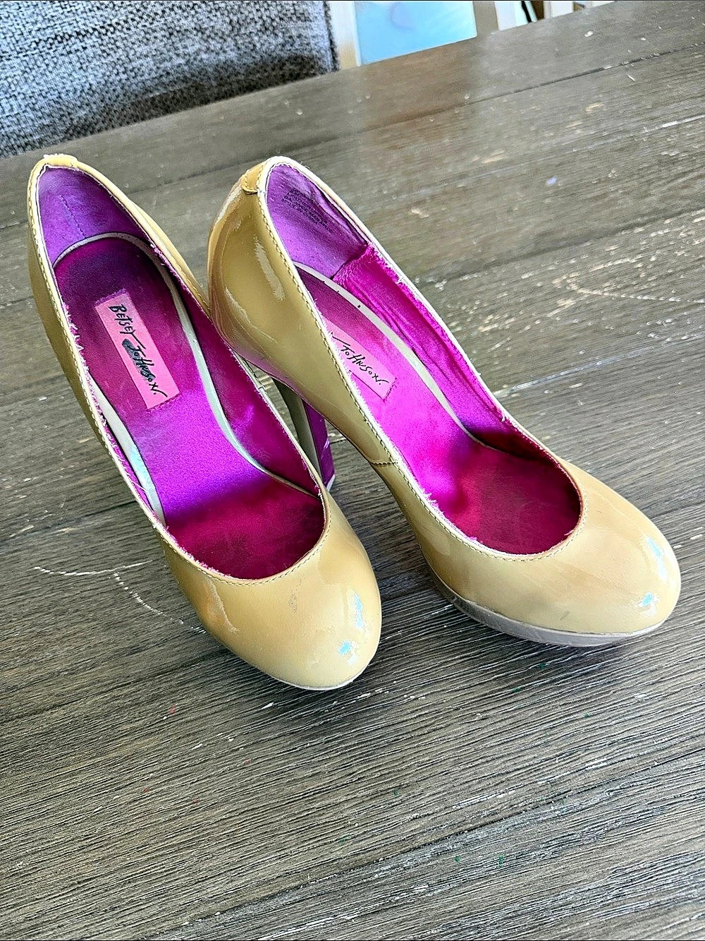Betsey Johnson Patent Pump Heels in Tan- Size 8